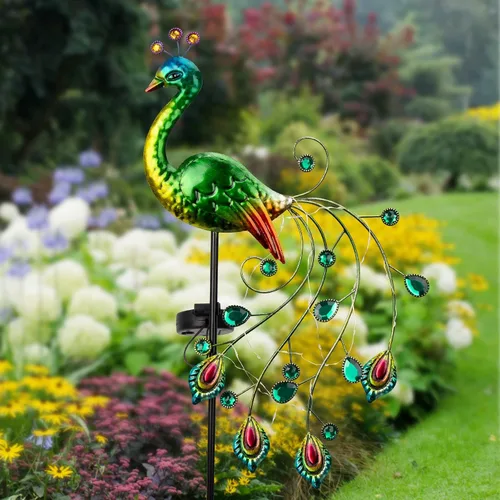 Vista 6 de Glintoper - Luces solares de jardín, estacas decorativas de metal con diseño de pavo de 39 pulgadas de altura para exteriores, regalos ideales