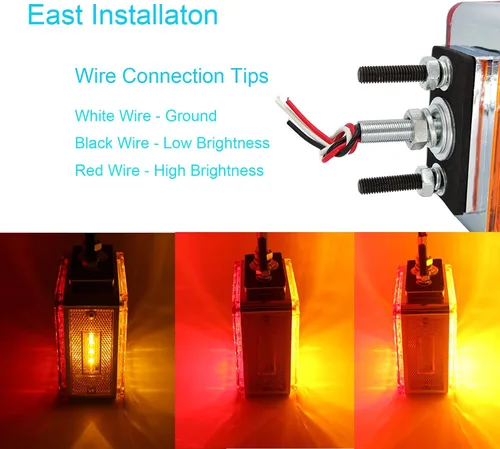 Vista 3 de 2 luces de guardabarros con pedestal de doble cara ámbar/roja con montaje de perno, 52 luces LED cuadradas para semirremolques, Peterbilt Kenworth