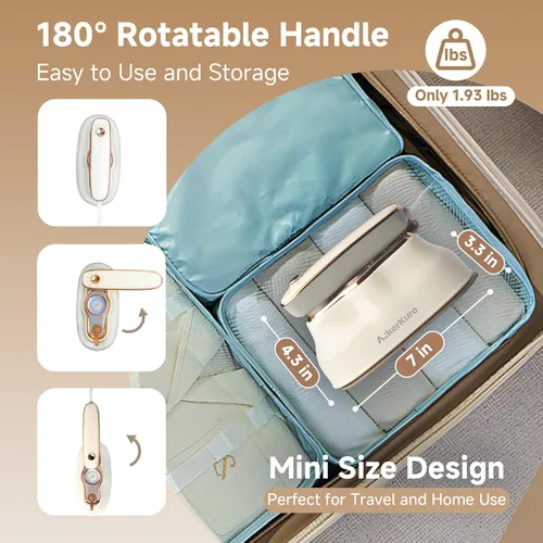 Vista 2 de Vaporizador para ropa, vaporizador y plancha 2 en 1, vaporizador portátil de mano para viajes, 1200W, se calienta en 15s para tamaño de viaje
