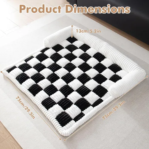 Vista 2 de LiveGo Fundas mullidas para sofá para mascotas, funda de sofá mullida, funda de sofá mullida color crema, cuadrada, a cuadros, alfombra de felpa