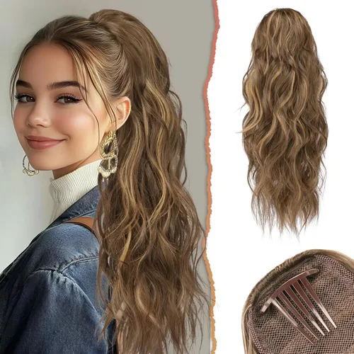 Vista 18 de SOFEIYAN Extensión de cola de caballo con cordón, de 24 pulgadas, ondulado, rizado, con clip, extensiones de cola de caballo con clip, extensiones