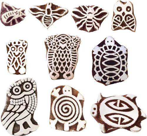 Vista 33 de Sellos de madera artísticos pequeños bloques de impresión de diseño redondo (juego de 10) Htag2151