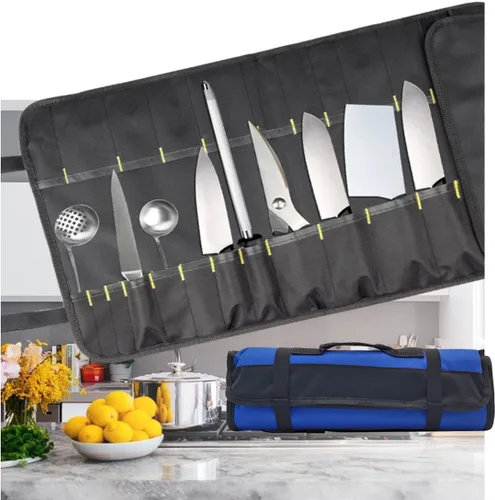 Vista 4 de Chef - Bolsa para cuchillos con 22 ranuras (Azul)