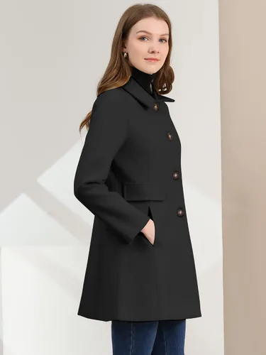Vista 4 de Allegra K Abrigo de invierno largo con cuello Peter Pan para mujer, con un solo pecho