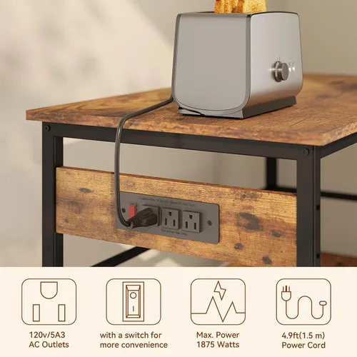 Vista 9 de IBUYKE Isla de cocina con almacenamiento, estante para panaderos con toma de corriente, soporte para microondas con encimera grande, carrito