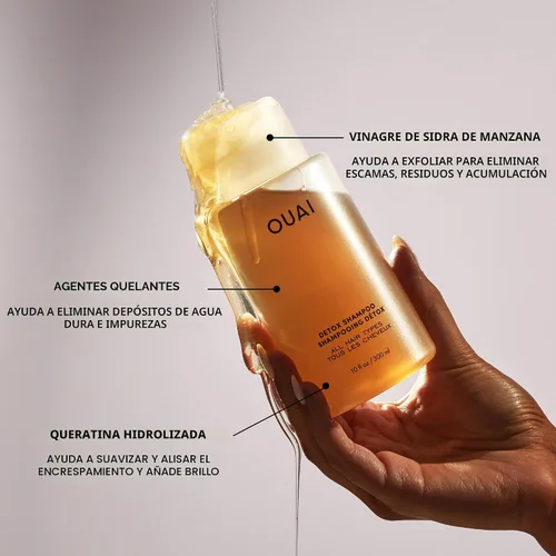 Vista 8 de OUAI Champú Detox - Champú aclarante para eliminar acumulación, suciedad, aceite, productos y agua dura - Vinagre de sidra de manzana y queratina