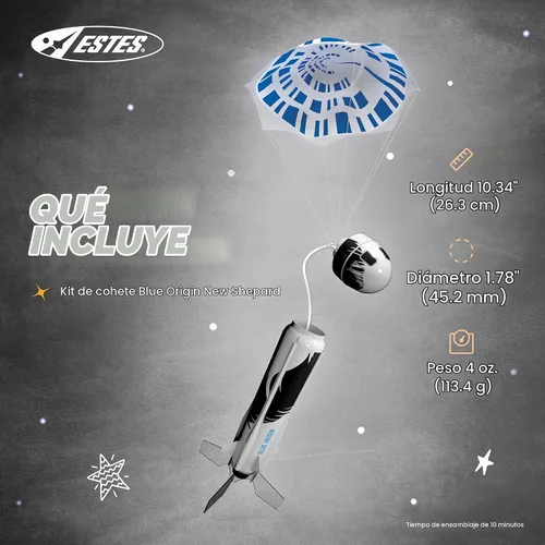 Vista 3 de Estes 2198 Blue Origin New Shepard - Kit de construcción de cohetes para principiantes a partir de 10 años