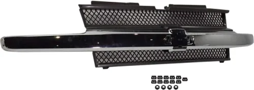 Vista 3 de Para Chevy Trailblazer/Trailblazer EXT Grille Assembly 2002 03 04 2005 Carcasa e inserto negro pintado con barra central cromada Plástico