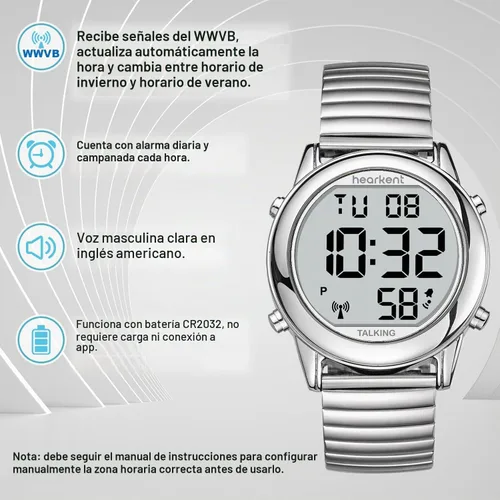Vista 3 de Hearkent Reloj parlante digital grande para personas mayores ciegas con Plateado