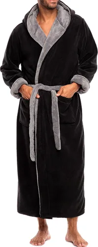 Vista 33 de Alexander Del Rossa Bata de baño de vellón afelpado suave, con capucha, para hombre, bata larga y cálida Verde militar