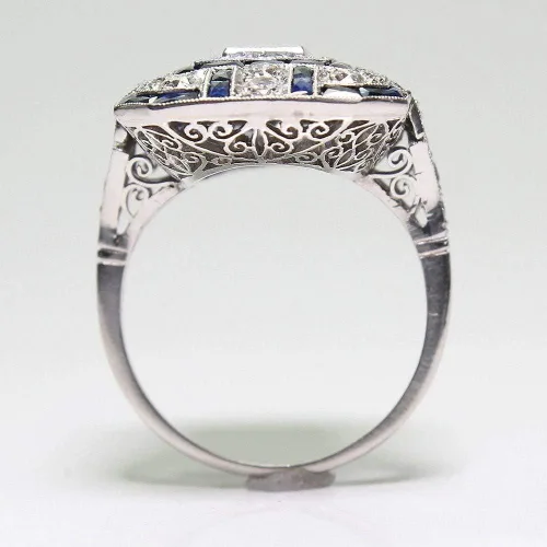 Vista 4 de WensLTD_ Clearance Anillo personalizado de piedra lunar marquesa de plata con piedras preciosas naturales 1 pieza