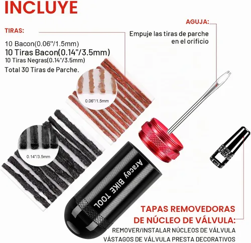 Vista 2 de Kit de reparación de neumáticos de bicicleta sin cámara para neumáticos de bicicleta de montaña y carretera, resma combinada, aspecto de cápsula