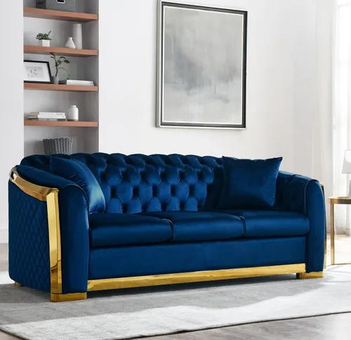 Vista 26 de KEIKI - Juego de sofá de lujo Chesterfield de 2 piezas con 2 sofás de terciopelo de 3 plazas extragrandes, juego de sofá acolchado moderno de 6