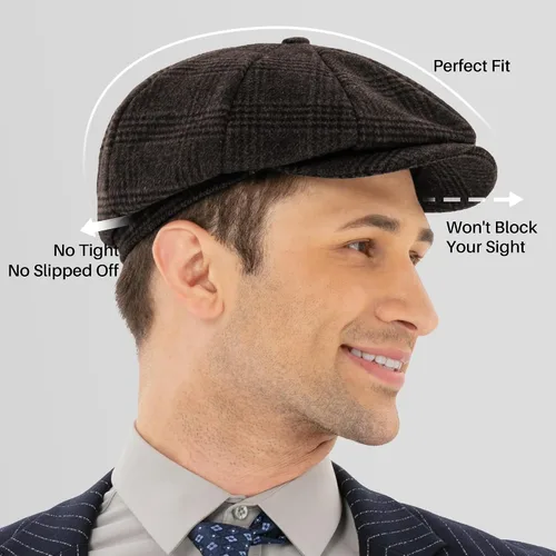 Vista 2 de POUDAY Gorra de Newsboy para Hombre - Sombrero de Cabbie Irlandés - Gorra Plana de Invierno