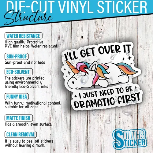 Vista 3 de Calcomanía de vinilo troquelado con texto en inglés "I 'll Get Over It I Just Need to Be Dramatic", divertida calcomanía de vinilo troquelada