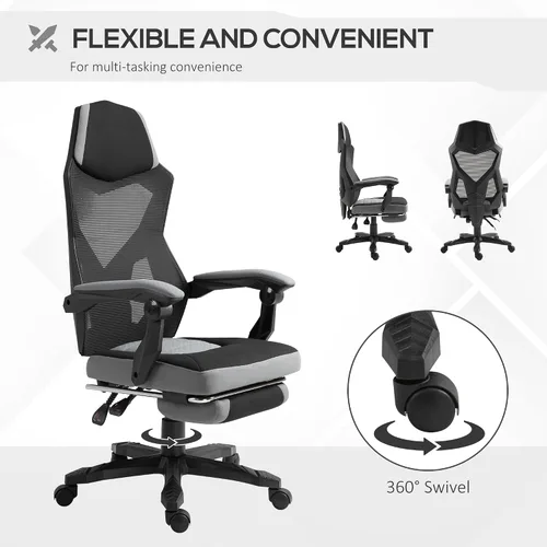 Vista 6 de Vinsetto Silla ergonómica de oficina en casa con respaldo alto de malla, reclinable, color gris