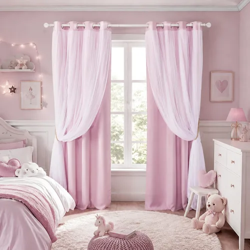 Vista 21 de Beige Blackout Curtains with White Sheer Overlay for Bedroom/Living Room