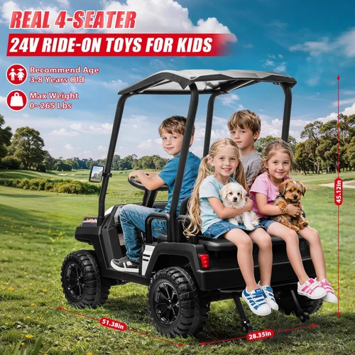 Vista 2 de Carrito de golf para niños de 4 plazas 24V 4WD, con control remoto y neumáticos EVA, negro