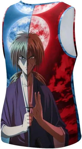 Vista 3 de HARIBHAKT Rurouni Kenshin - Camiseta sin mangas para hombre, camiseta sin mangas con impresión 3D para verano, casual, correr, entrenamiento