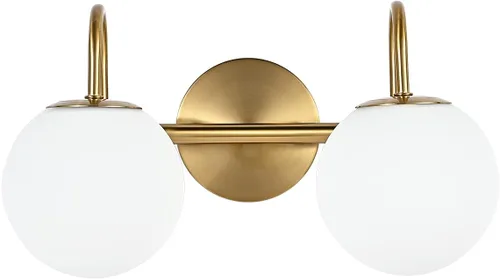 Vista 8 de Moderno aplique de pared para dormitorio, latón cepillado, lámpara de pared interior de globo blanco leche, lámpara de pared de vidrio para baño