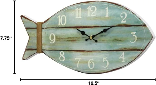Vista 7 de Reloj de pared de playa de peces silenciosos relojes de pared de madera sin tictac tema del mar del océano