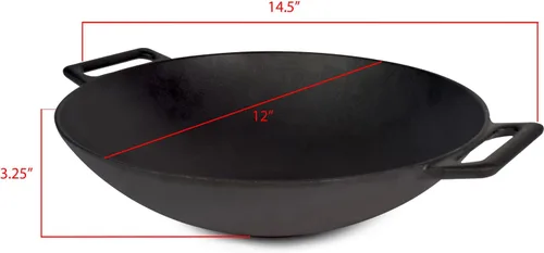 Vista 4 de Jim Beam Wok, plancha y sartén de hierro fundido de construcción resistente de 12 pulgadas