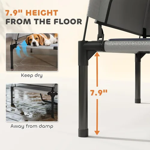 Vista 5 de PawHut Cama elevada para perros con almohadilla de enfriamiento, cama elevada para mascotas al aire libre con toldo extraíble, malla transpirable