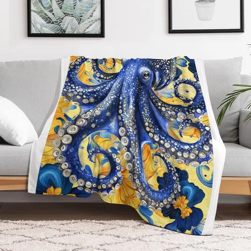 Vista 5 de Manta de Pulpo Regalos de Pulpo Oceánico Decoración de Pulpo Imágenes Manta de Tiro para Sofá Sillón Cama Sala de Estar Suave Cálida Acogedora