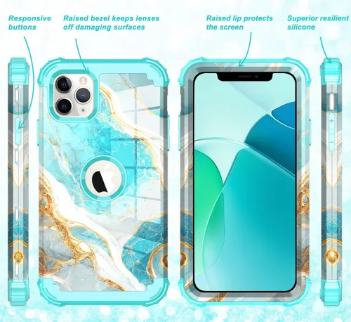 Vista 6 de Hocase para iPhone 11 Pro Max, Funda Protectora Resistente a Prueba de Golpes de Silicona Suave y Goma Amortiguadora + Funda Protectora Híbrida
