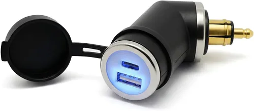 Vista 9 de Cliff Top Cargador USB DIN para motocicleta, adaptador de corriente para motocicleta de 3.3 amperios con enchufe DIN Hella, compatible con BMW