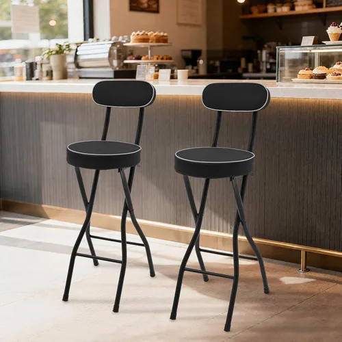 Vista 4 de 2-Pack Foldable Bar Stool - 275lbs Capacity Tall Folding Chair, 50mm Thick PU Cushion, Non-Slip Feet & Safety Latch, Counter Height Folding Chairs