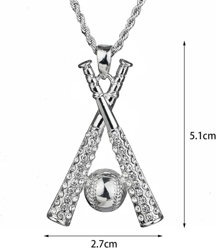 Vista 2 de HYXITVCG Collar de béisbol Hip Hop con colgante de béisbol con cruz de bate de béisbol de acero inoxidable para niños, joyería deportiva, collar