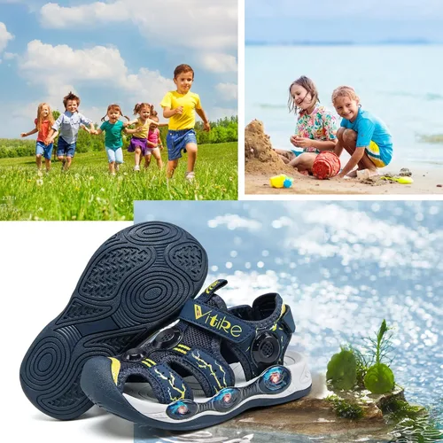 Vista 6 de JMFCHI FASHION Sandalias deportivas para niños, sandalias deportivas para exteriores, senderismo, atléticas, sandalias de playa con punta cerrada