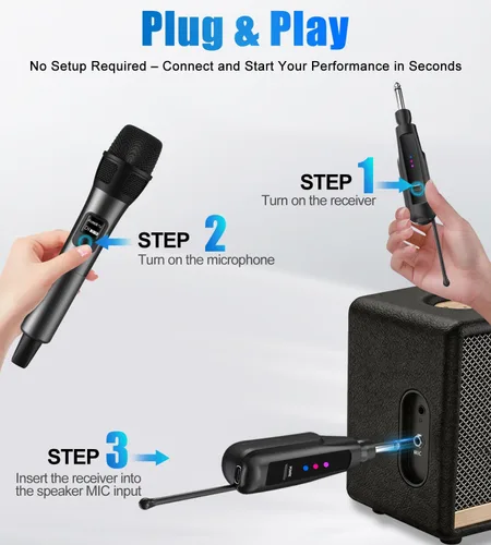 Vista 6 de Aveek Micrófono inalámbrico para karaoke, micrófono de karaoke recargable (trabajo 40 hs), para altavoz, máquina de karaoke, iglesia, discurso