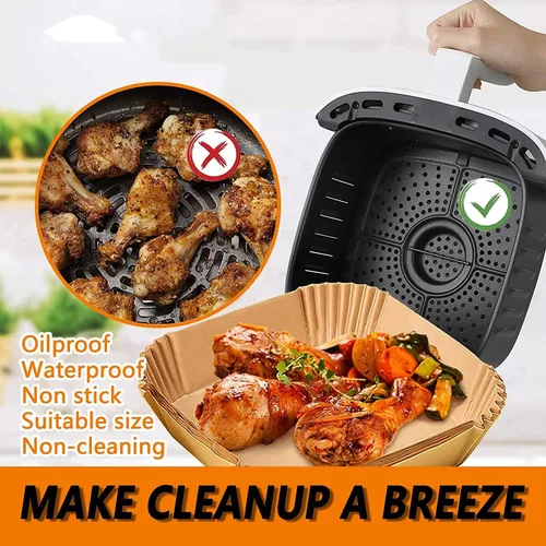 Vista 3 de Mini forros para freidora de aire CHEFMAN de 2 cuartos de galón, forros de papel desechables para freidora de aire pequeña cuadrada de 5.5 pulgadas