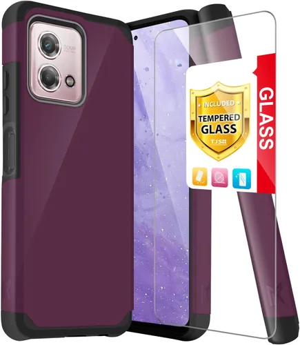 Vista 12 de TJS - Funda compatible con Motorola Moto G Stylus 4G 2023 (negro) with Tempered Glass Screen Protector Dual Layer Hybrid Magnetic Support