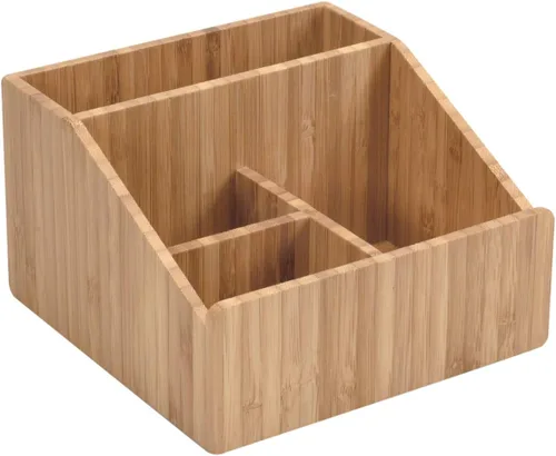Vista 2 de MobileVision Organizador de productos de oficina de bambú multiusos compacto para escritorio, sostiene blocs de notas, bolígrafos, lápices, tarjetas