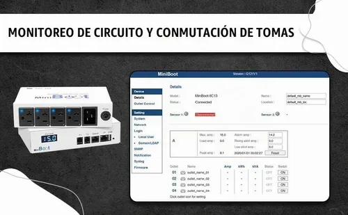Vista 3 de Smart PDU - Energía de reinicio remoto IP, 4 tomacorrientes NEMA 5-15R conmutados