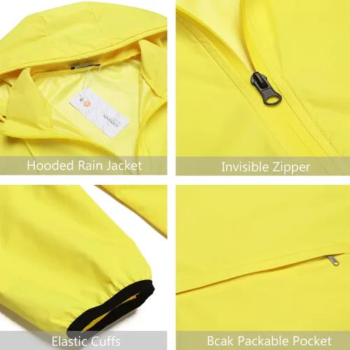 Vista 3 de COOFANDY Chaqueta impermeable unisex plegable, ligera, impermeable, con capucha, para correr, senderismo, ciclismo