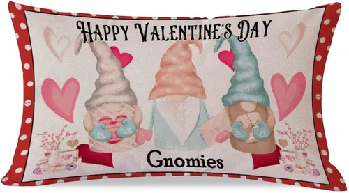 Vista 9 de Feliz día de San Valentín, lindos gnomos con almohadas lumbares de corazón, fundas de almohada decorativas de 12 x 20 pulgadas, funda de cojín