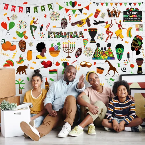Vista 7 de Qeeenar 101 calcomanías Kwanzaa para ventana, calcomanías de vinilo para decoración de pared, calcomanías de vinilo Kinara, velas afroamericanas