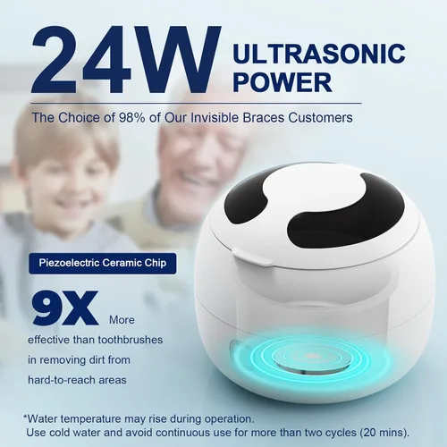 Vista 2 de Máquina limpiadora ultrasónica de retenedores 2025 – Limpiador de dentaduras postizas de 45 kHz para protectores nocturnos y bucales – Limpiador