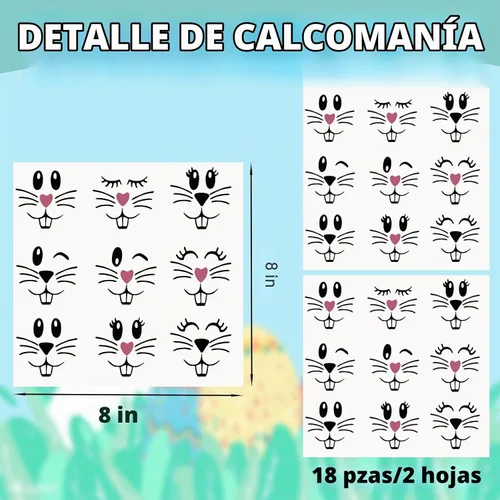 Vista 2 de 18 calcomanías de vinilo de cara de conejo de Pascua, caras de conejo, calcomanías de arte de vinilo, calcomanías de pared, calcomanías de ventana