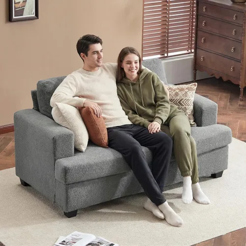 Vista 15 de Furnimart Sofás Seccionales para Sala de Estar, Modernos 2 Sofás de Dos Plazas y Sofá de 3 Plazas, Juego de Sofá de Asiento Profundo Color Crema