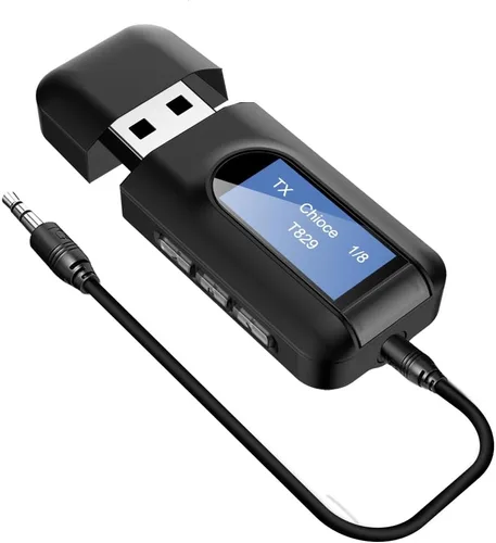 Vista 8 de Receptor transmisor USB Bluetooth 5.0, adaptador de audio inalámbrico con pantalla y micrófono para llamadas manos libres y transmisión de música