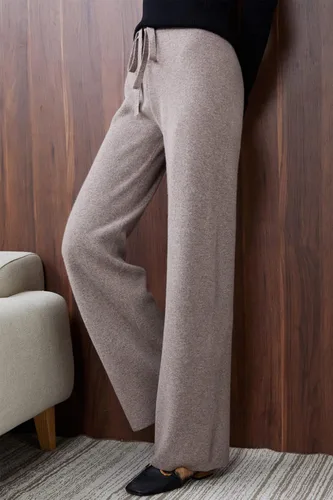 Vista 6 de LINY XIN Pantalones acanalados 100 % lana para mujer, cintura alta, estilo casual, largos, para yoga