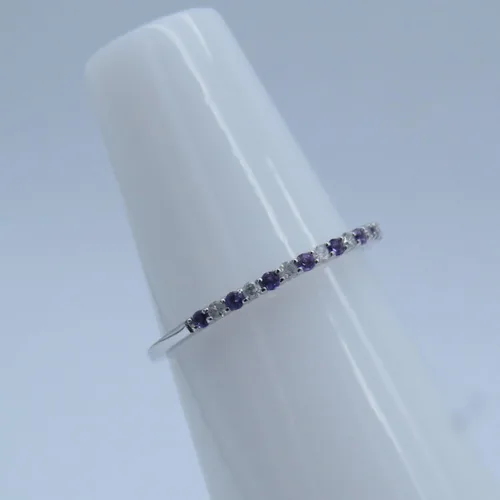 Vista 8 de Anillo apilable redondo de oro de 14 quilates con amatista y diamante blanco para mujer