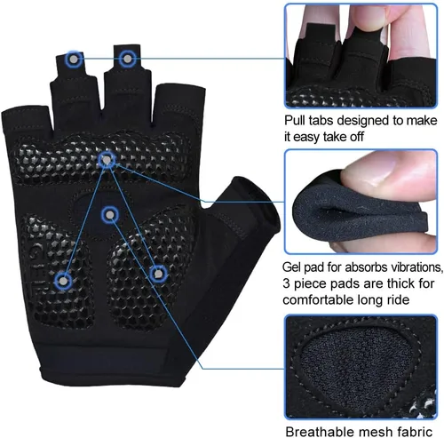 Vista 2 de HuwaiH Guantes de ciclismo para hombresmujeres, antideslizantes, amortiguadores, guantes de ciclismo con almohadilla de gel de medio dedo, guantes
