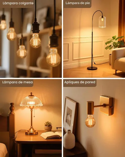 Vista 9 de Bombillas Lafoy A19 E26 ámbar 2200K de luz cálida suave, bombillas LED Edison vintage 60 vatios equivalentes, estilo antiguo ajustable de moda