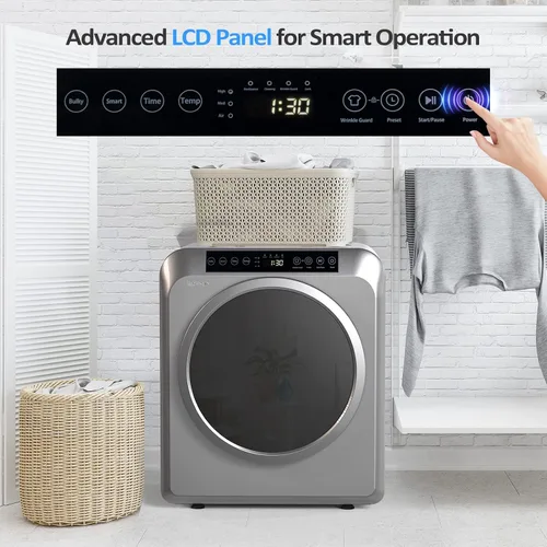 Vista 3 de Bonnlo Secadora de ropa portátil de 3.5 pies cúbicos, máquina secadora de tambor de carga frontal con panel de control LED y tambor de acero Gris